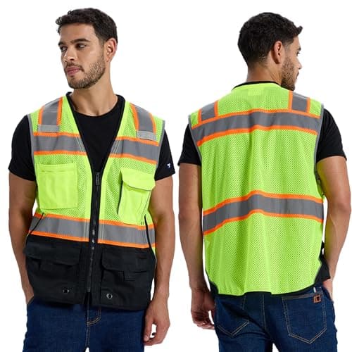 SRsafety High Visibility Vest, Security Vest with 9 Pockets,Mesh Safety Vest for Construction Workers Sanitation Workers