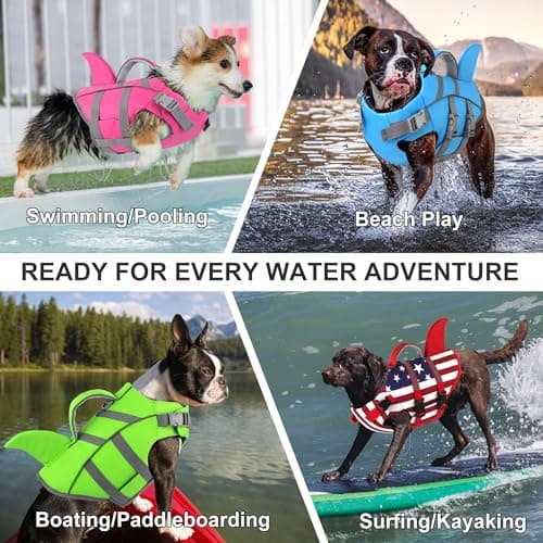 Dogcheer Dog Shark Life Jacket for Small, Medium & Large Dogs, Adjustable High Buoyancy Swim Vest with Rescue Handle, Reflective Pet Flotation Vest for Boating - Pine Green, XL - Thumbnail 6