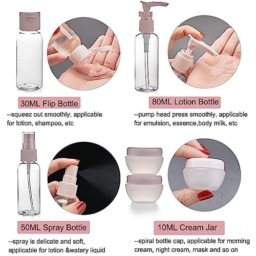 12 Pack Travel Bottles Set for Toiletries TSA Approved Travel Size Containers for Toiletries with Labels BPA Free Leakproof Squeezable Refillable Airplane Travel Accessories for Shampoo Conditioner - Thumbnail 3