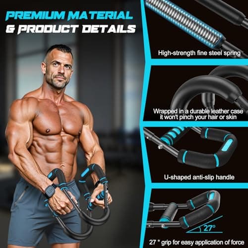 Vanlgs Twister Arm Trainer for Men, Chest Workout Equipment 5-Level Adjustable (40-130lb) with Ergonomic 27° Targets Biceps/Clip/Thigh, Portable Exerciser for Home Gym Travel Fitness, Blue - Thumbnail 4