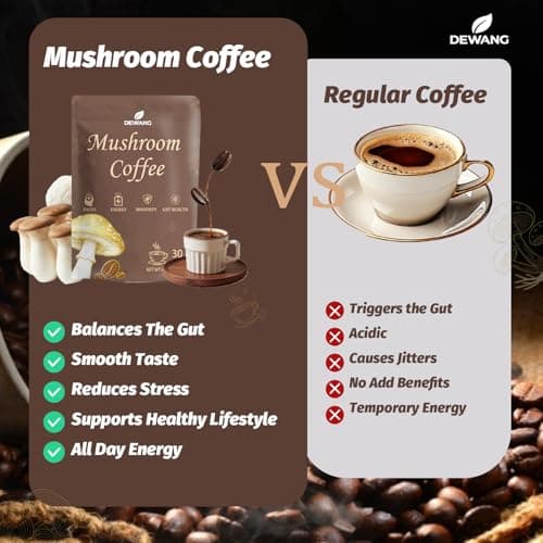 Mushroom Coffee 6 Mushroom Instant Blend with Lion’s Mane, Cordyceps, Reishi, King Trumpet, Shiitake & Turkey Tail – Supports Energy, Focus, Mood & Immune System – 30 Servings - Thumbnail 5