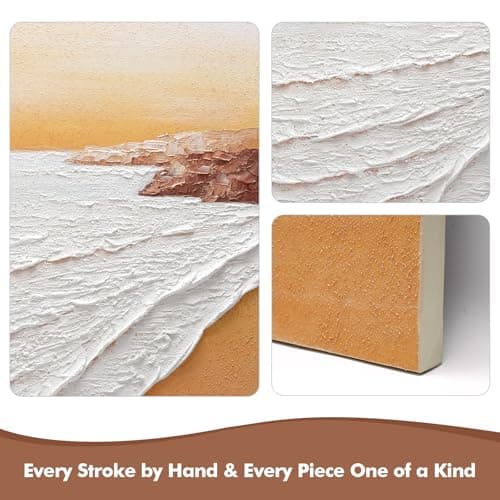 JUHOME Coastal Ocean Sunset Wall Art Hand Painted Textured Canvas 24x36 Abstract Wave Painting for Living Room Bedroom or Entryway Golden Sea Gift Decor Original Artist Designed - Thumbnail 2