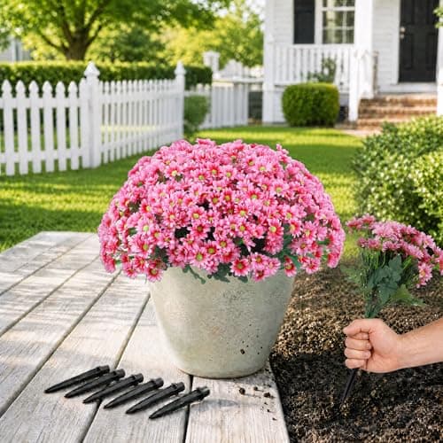 Artificial Flowers for Outdoors with Ground Spikes, 14 Stems Large Daisy Fake Flowers, Silk Faux Flowers for Outdoor Planters, Garden, Porch, Window Box & Cemetery Decor, 6 Bundles(Light Pink)