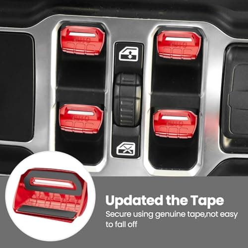 DIAMOOKY 8PCS Metal Button Knob Cover for Jeep Wrangler JL JLU 2018-2025 2026 & Gladiator JT Accessories Window Switch Button Cover Volume Radio Air Conditioner Headlight Switch Knob Cover (Thin Red) - Thumbnail 5