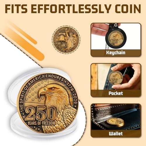 America 250th Anniversary Commemorative Coin,Patriotic Bald Eagle,Liberty Bell & Statue of Liberty Token Honoring U.S. Independence,1776–2026 Patriotic Freedom Challenge Coin - Thumbnail 5
