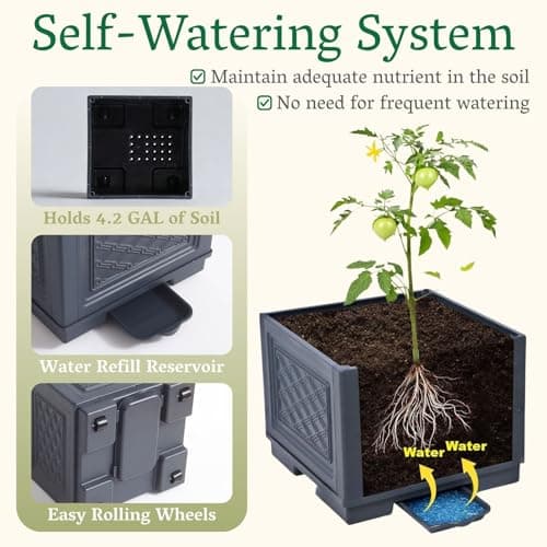 Chirpartti Rolling Tomato Planter with Trellis | Self-Watering Raised Garden Bed Tomato Pots for Growing Tomatoes | Planter Box with Trellis with Wheels for Climbing Plants Greenhouse Indoor Outdoor - Thumbnail 4