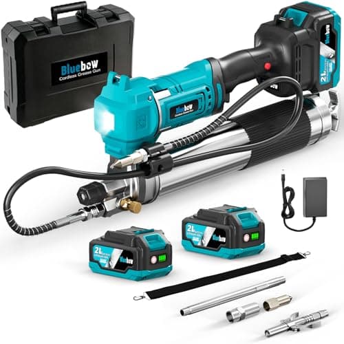 Bluebow 21V Cordless Electric Grease Gun Kit - 12000 PSI High Pressure, 7.05 oz/min, Variable Speed Trigger, LED Light, 2×4000 mAh Batteries, 39.4" Flexible Hose, Pressure Relief Valve - Image 1