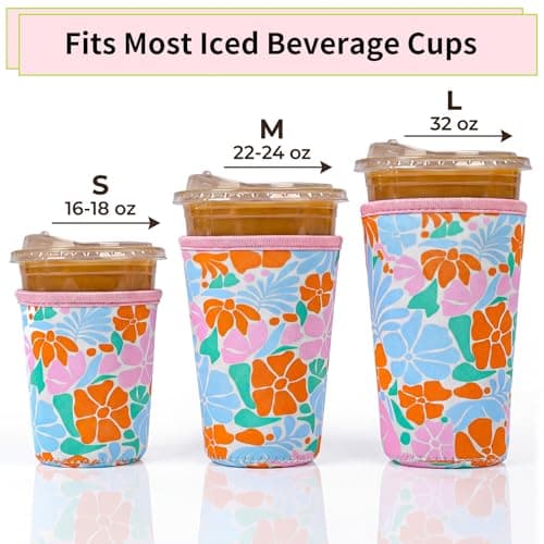 Dntorx Reusable 3-Pack Iced Coffee Cup Sleeve, Insulated Neoprene Drink Sleeve for 16-32 oz Hot Cold Beverages（Matisse Flowers） - Thumbnail 2