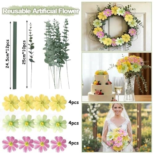 Pastel Pink Yellow Green Balloon Arch with Artificial Flower Double Stuffed Dusty Green Pink Peach Mauve Balloon Garland Kit for Tea Party Wildflower Spring Birthday Baby Shower Fairy Party Decor - Thumbnail 3