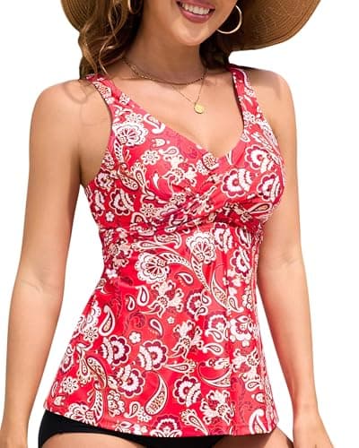 ANFILIA Women Bathing Suit Tankini Top Only Twist Front V Neck Tummy Control Swim Top No Bottom - Image 1