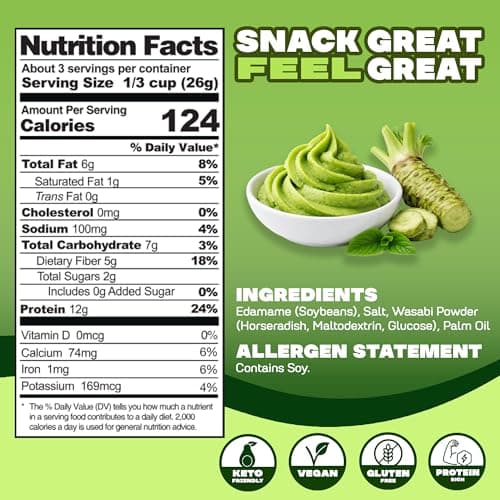 Where You Bean Edamame Beans Snack (Spicy Wasabi) - Crunchy and Dry Roasted Edamame Beans - High Protein Snacks, Keto and Vegan Healthy Snacks for Adults & Low Carb Asian Snack 3 oz (Pack of 4) - Thumbnail 2