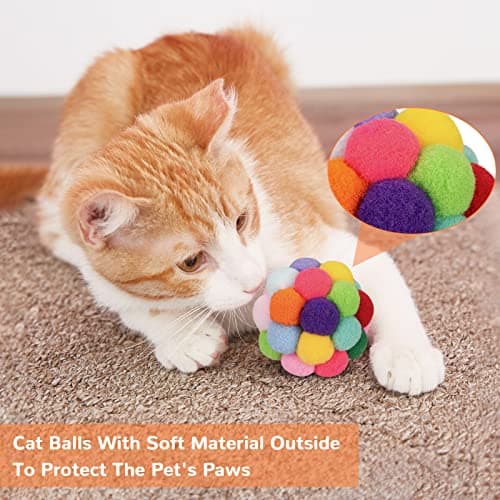 Retro Shaw Cat Toys Balls, 6Pcs Woolen Yarn Cat Ball Toy with Bell Inside, Interactive Kitten Toys for Indoor Cats Kitty, Chew Toys Jingle Pompom Ball with String - Thumbnail 6