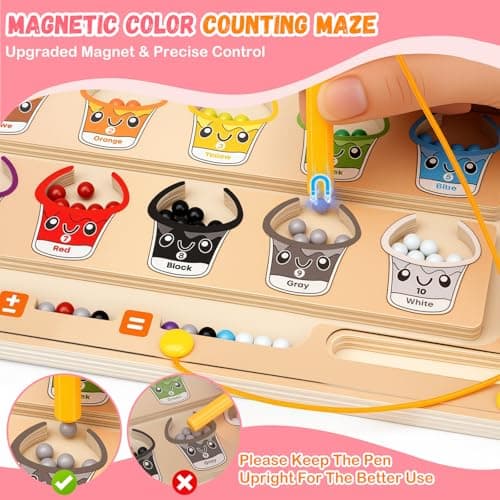 2 IN 1 Magnetic Color and Number Maze, Montessori Toys with Drawing Board for 3 4 5 Year Old, Wooden Magnet Balls Puzzles, Learning Educational Toys for Kids Toddlers Boys Girls Christmas Birthday - Thumbnail 4