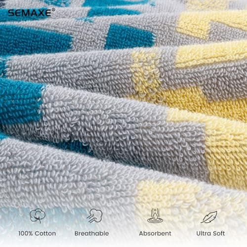 SEMAXE Hand Towels for Bathroom, 100% Cotton Towels with Hanging Loops, Soft and Absorbent, 4 Pack Hand Towel Set for Gym, Shower, Hotel and Spa, Decorative Checkered Towel - Thumbnail 3