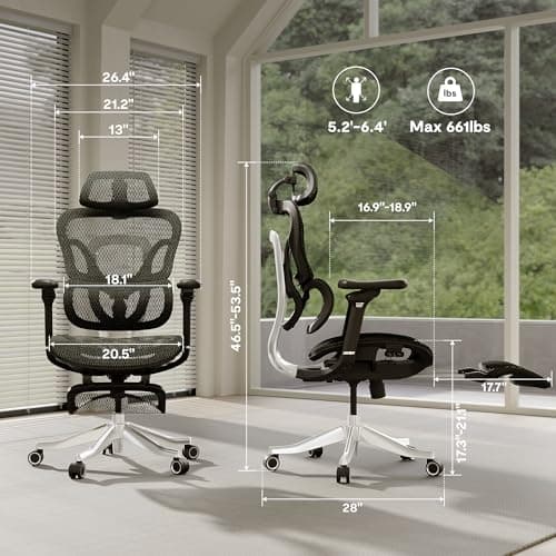 FLEXISPOT ErgoX Max Ergonomic Office Chair with footrest Black - Aluminum Alloy Frame & Base, 661 lb Capacity, 5D Armrests, 4D Adaptive Lumbar & 4D Headrest 1 - Thumbnail 3