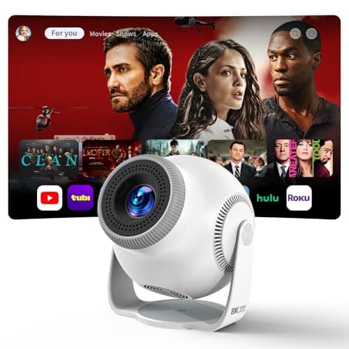Smart Mini Projector with Android 14 OS, 1080P/4K/8K Video Decoding, WiFi 6 & Bluetooth 5.4, 270° Rotatable Stand, Auto Vertical Keystone, Portable Proyector for Bedroom & Home Entertainment(White) - Image 1