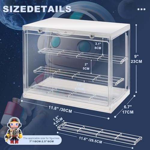 LED Acrylic Display Case for Collectibles, Cordless Power Stacking Showcase with 3-Tier Steps - Clear Dustproof Protector Box with Magnetic Door for Action Figures, Popmart, Funko pop - Thumbnail 3