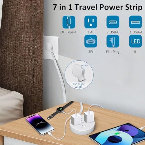 Wall Outlet Extender with Shelf, 10 in 1 Surge Protector, 8 AC Outlets, 2 USB Charging Ports - Home & Dorm Plug Expander - Thumbnail 5