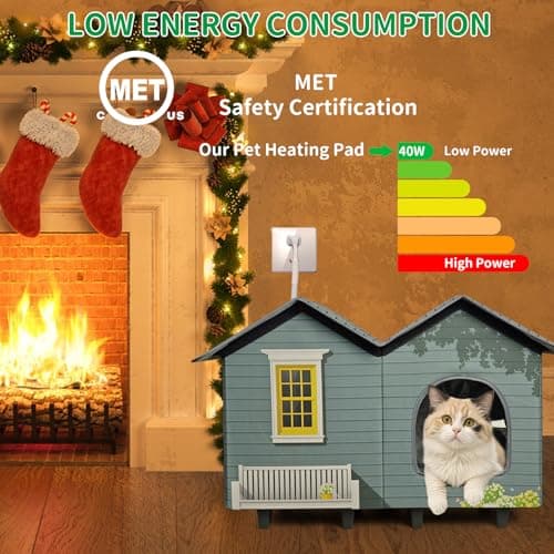 Heated Cat Houses for Indoor/Outdoor Cats with Elevated Heated Cat Bed Providing Safe Feral Cats, Easy to Assemble - Thumbnail 4