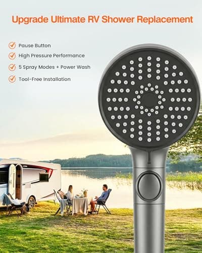 ECOHARV RV Shower Head with Hose, High Pressure Handheld RV Shower Head Replacement with On Off Switch,5 Modes,Power Jet, Camper Shower Head for RV,Travel Trailer,Motorhome,Boat RV Essentials,Gray - Thumbnail 4