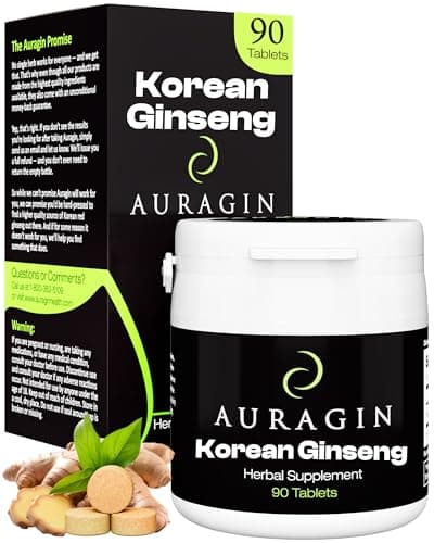 Auragin® Authentic Korean Red Ginseng – Made in Korea – 6 Year Roots – No Additives or Other Ingredients – 100% Red Panax Ginseng in Every Tablet - Image 1