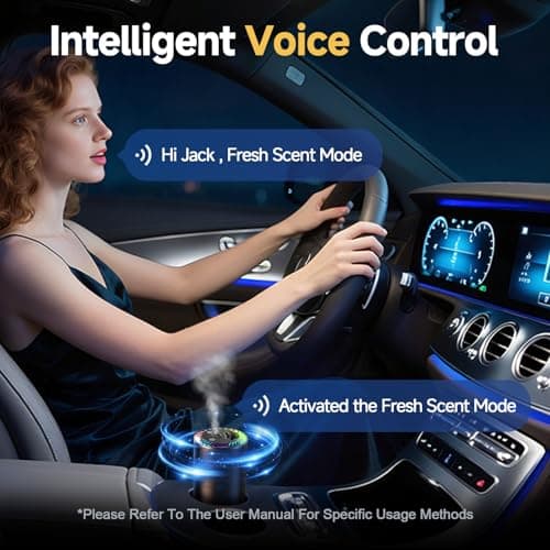 Smart Car Air Freshener Diffuser Voice Control with Starry Projection Light, 3 Adjustable Modes Intelligent Aromatherapy for Essential Oil, Smart Auto On/Off, Voice Edition (Cologne + Ocean) - Thumbnail 2