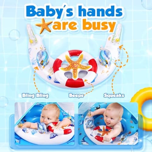 Baby Pool Float with Canopy UPF50+ Sun Protection, Inflatable Kids Pool Floats with Toy Play Console for Baby 6-36 Months, Infant Swimming Float with Adjustable Safety Seat for Boys Girls - Thumbnail 4