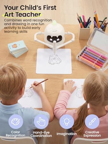 Grownsy Smart Drawing Robot for Kids, Light & Voice Guidance Education Toy with Scan, Doodle Bot with 150 Word Cards & 12 Color Pens, Montessori Painting Learning Toys for Kids Ages 3–8, Birthday Gift - Thumbnail 3