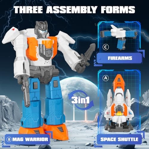 Miebely Magnetic Transform Robot Toy, 3 in 1 Large STEM Construction Transforming Toy for Toddlers, Kids Action Figure Robot for Boy and Girls, Education Gifts for Kid 3 4 5 6 7 Birthday Christmas - Thumbnail 5