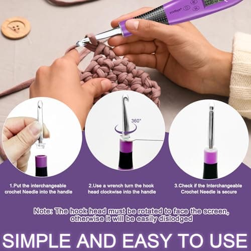 Light Up Crochet Hook Set with Digital Counter, 18 Size Interchangeable Ergonomic Crochet Hooks (2.0–14.0mm), USB Rechargeable Lighted Crochet Hook Kit with Case for Arthritic Hands & Beginners - Thumbnail 4