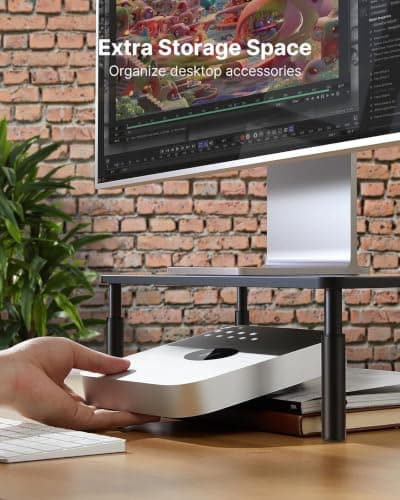 HUANUO Monitor Stand, Monitor Stand Riser 3 Height Adjustable, Monitor Riser with Airflow Vents, Laptop Stand for Desk, Laptop Riser, Desk Organizer for Monitor, 15.6" Laptop, PC, Printer - Thumbnail 5