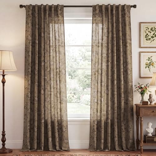 NICETOWN Vintage Floral Curtain & Drapes 84 Inches Long, W52 x L84, Khaki - Thumbnail 2