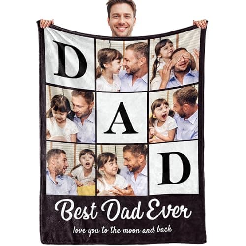 Corissy Personalized Fathers Day Blankets Gifts, Custom Blanket with Picture Text, Customized Flannel Tapestry for Dad Husband Grandpa Boyfriend - Image 1