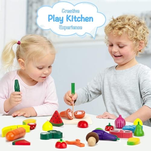 GOPLACS Wooden Play Food Sets for Kids Kitchen - Cutting Fruits and Veggies Toddler Toys Pretend Food Play Kitchen Accessories Montessori Educational Toys Gifts for Kids Boys Girls 3+ - Thumbnail 4