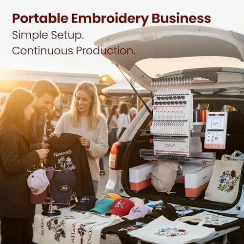 Poolin EOM 15-Needle Commercial Embroidery Machine,14.2"x9.5" Large Embroidery Area for Small Business User Friendly,for Hats,Cap & 3D Caps & Daily Orders,Auto Color Change & Trim,WiFi/USB Transfer - Thumbnail 6