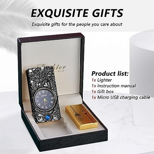 BABOBIU Electric Lighter Arc Windproof Cool Dragon Lighter Flameless Plasma Lighters Camping Lighters with Portable Flashlight for Camping, Hiking, Adventure (Black) - Thumbnail 5