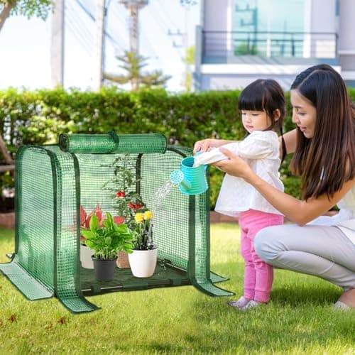 U'Artlines Portable Mini Greenhouse Small Green House with Waterproof Pad 23x13x17 Inch Plant Cover Tent for Garden Small Plants Indoor Outdoor, Green PE - Thumbnail 5