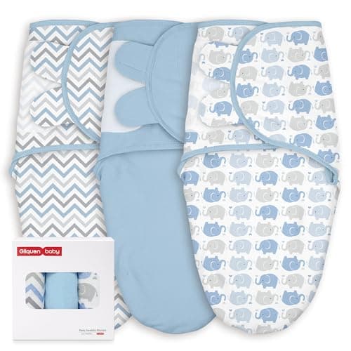 GLLQUEN BABY Swaddles for Newborns Organic Cotton, Soft Baby Boy Swaddles 3-6 Months, Reduce Startle Reflex Womb-Like Sleep Sack Wrap Nursery Swaddling Blankets Blue Elephants