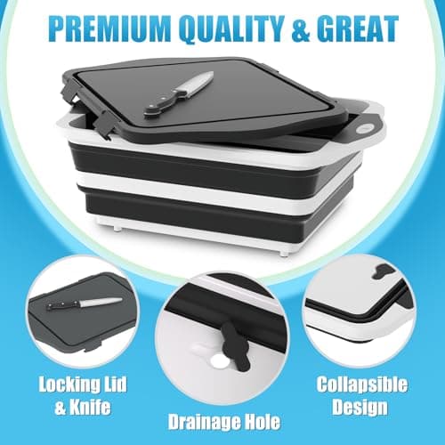 HI NINGER BBQ Prep Tub with Lid, Collapsible Camping Sink with Colander, Cutting Board & Knife Set for Grilling, Smoking & Outdoor Cooking, Collapsible Wash Basin for RV Camping Essentials - Thumbnail 4