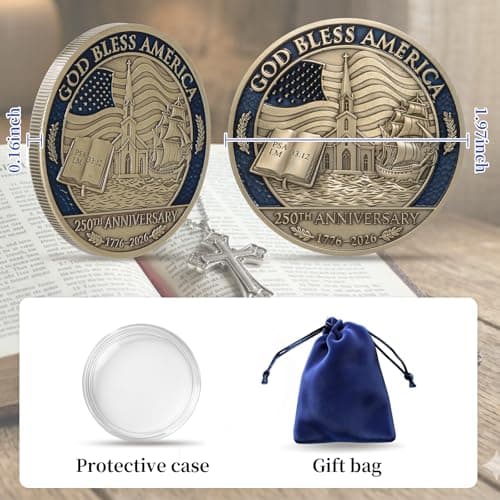 3PCS USA 250th Anniversary Commemorative Coin Religious Christian Faith-Based Gifts (1776-2026) God Bless America Patriotic Challenge Coin, Features Mayflower Compact & Declaration of Independence - Thumbnail 6