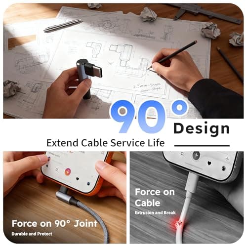 MPATIBY USB A/C to USB C Right Angle Cable, 90 Degree Type-C Braided Charging Cord 5FT, 3 in 2 USB C Charging Cable,Universal Phone Charger Cord with 3 Type-C Port for iPhone17/16 Android Phones Pad - Thumbnail 2