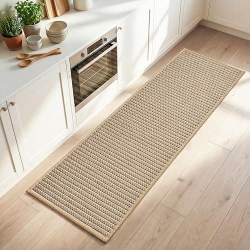 PADOOR Kitchen Runner, Absorbent Kitchen-Rugs Non Slip Washable, Large Kitchen Mats for Floor, Soft Braided Kitchen Runner-Rug Sink Standing Matt (Beige, 20"x70")