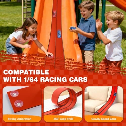 TAEMVV 15 Ft Dual Flexible Race Track for Kids, DIY Ramps Car Track Set Compatible with Hot Wheels 1/64 Diecast Cars, Reinforced Suction Cup for Boys Girls 3+, Red&Black - Thumbnail 3