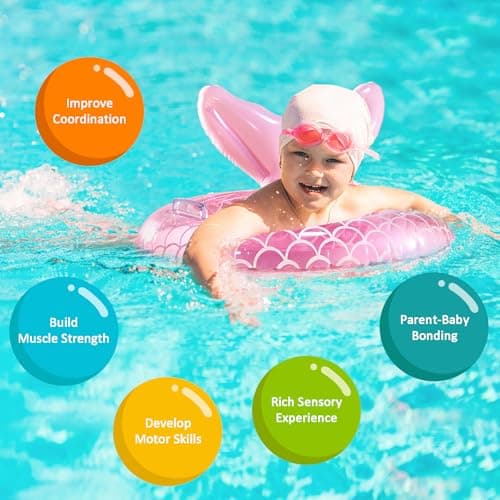KISSHAKE Baby Pool Float, Mermaid Baby Swimming Float, Toddler Swim Trainer, Inflatable Pool Floats for Toddlers, Water Toys, Infant Swim Floats, Toddler Floaties, Kids Beach Toys Summer Essentials - Thumbnail 4