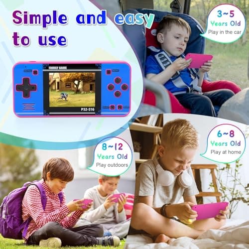 Handheld Game for Kids ，Built-in 220 32-bit Video Games, 3.0” IPS Screen, Rechargeable Portable Game , Travel Mini Arcade Electronic Toys Gift for Boys and Girls (Pink+Blue) - Thumbnail 5