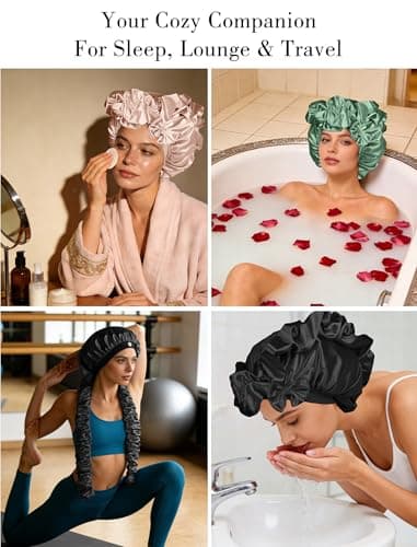 Vettres Heatless Curl Satin Bonnet for Sleeping, No Slip Sleep Bonnet with Long Curling Ribbons for Braids & Long Hair Green - Thumbnail 6