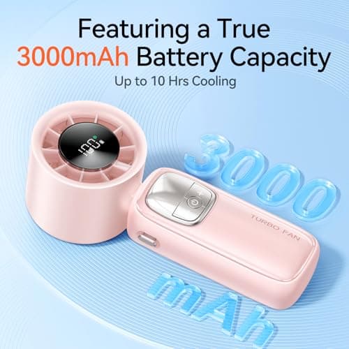 KIMMOO 3-in-1 Portable Handheld Turbo Fan-100 Speeds, 15000 RPM, 10Hrs Cooling, LED Display, 90° Rotation, Small Travel Fan, Mini Foldable Hand Held Personal Fan for Women Men (Pink) - Thumbnail 6