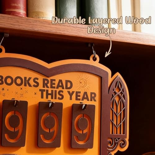 Books Read This Year Counter Sign, Book Shelf Decor, Book Lover Gifts for Women, Wooden Reading Tracker, library Decor for Home, Gift for Readers, Teachers, Librarians (Dark brown 2) - Thumbnail 4