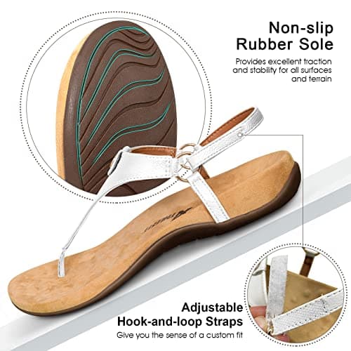 Athlefit Women's Comfortable Orthopedic Sandals Thong Dressy T-Strap Orthotic Casual Summer Arch Support White Sandals size 5.5 - Thumbnail 6
