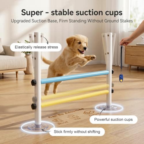 Wooden dog obstacle course indoor,Dog Agility Equipment with Suction Cups, Adjustable Puppy Play Gym Agility Hurdles,3-in-1 Dog Training Toys for Small Dogs, Portable Indoor Starter Kit with Guide - Thumbnail 4